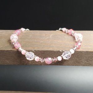 9 Inch Sterling Silver Pink Stone And Crystal Breast Cancer Bracelet